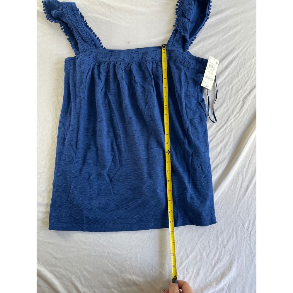 Style & Co Sky Dream Blue Ruffle Pom Pom Eyelet Tank Top Medium NEW - Picture 4 of 7